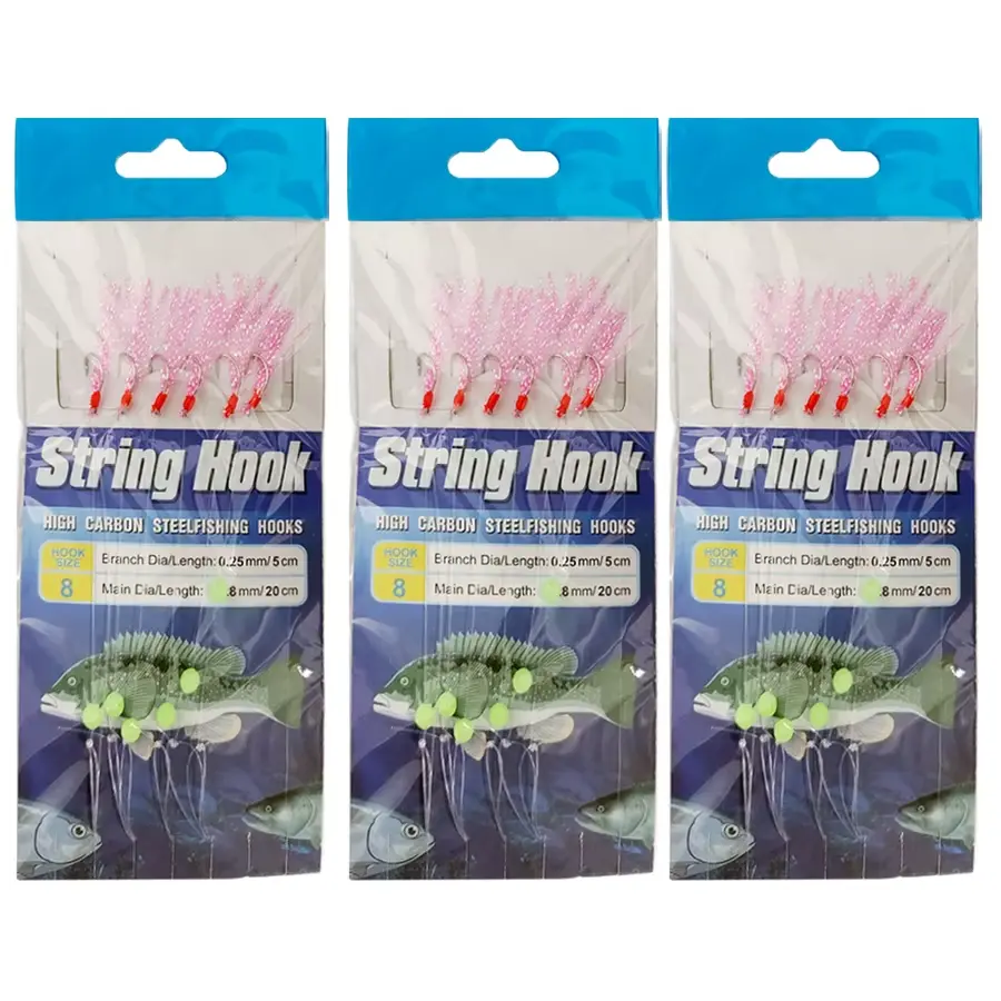 String Hook Sabiki Fishing Rigs 6Hook Pack Rainbow Skin 