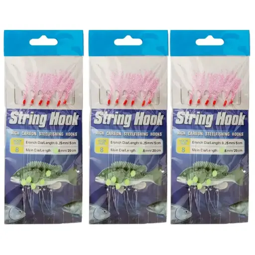 String Hook Sabiki Fishing Rigs 6Hook Pack Rainbow Skin 